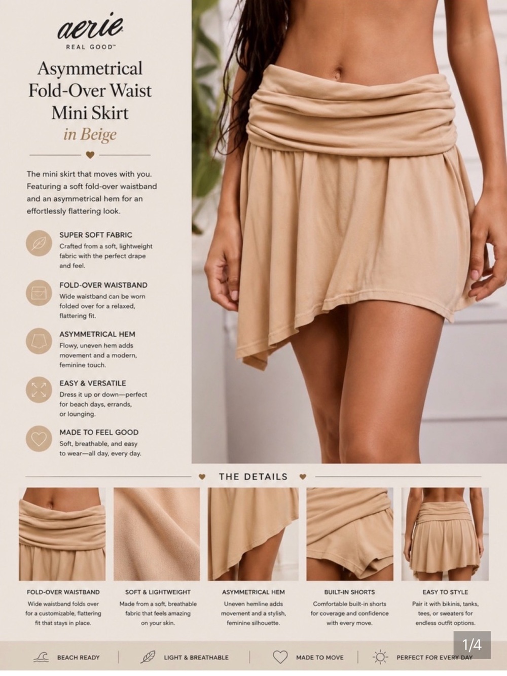 NWT Aerie Tan Foldover Asymmetrical Skirt Size S